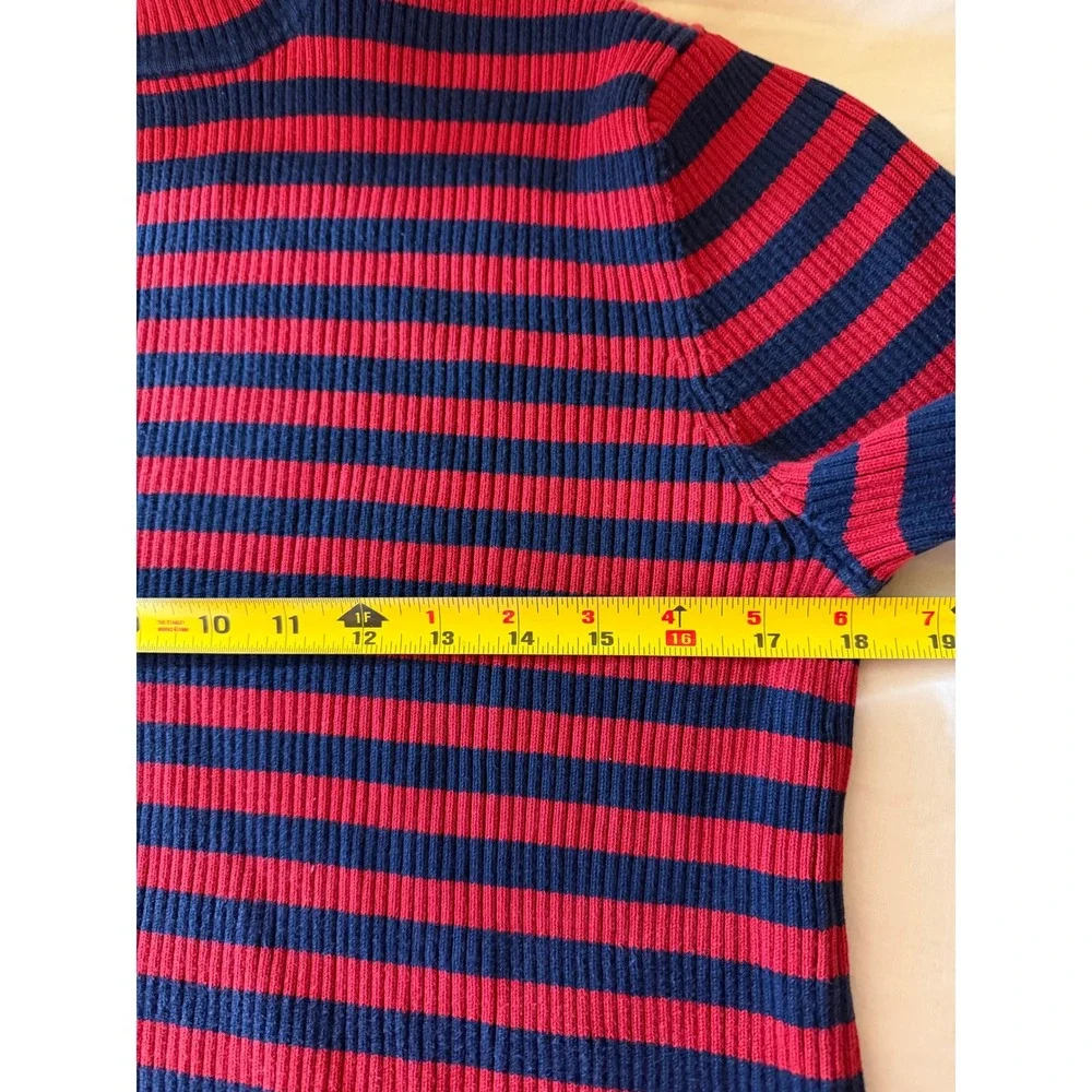 Lauren Ralph Lauren Striped Turtleneck Sweater Women XL Red Blue Ribbed Cotton